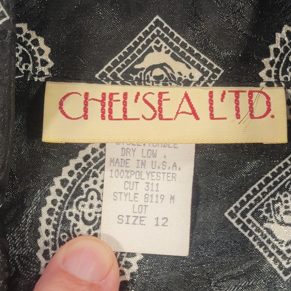 Vintage Chelsea Ltd Paisley Jacquard Blazer Jacket Black Made In USA Womens 12 - Picture 6 of 10